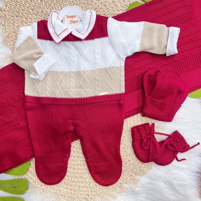  Saída de Maternidade Nicolas - Vermelho e Bege 